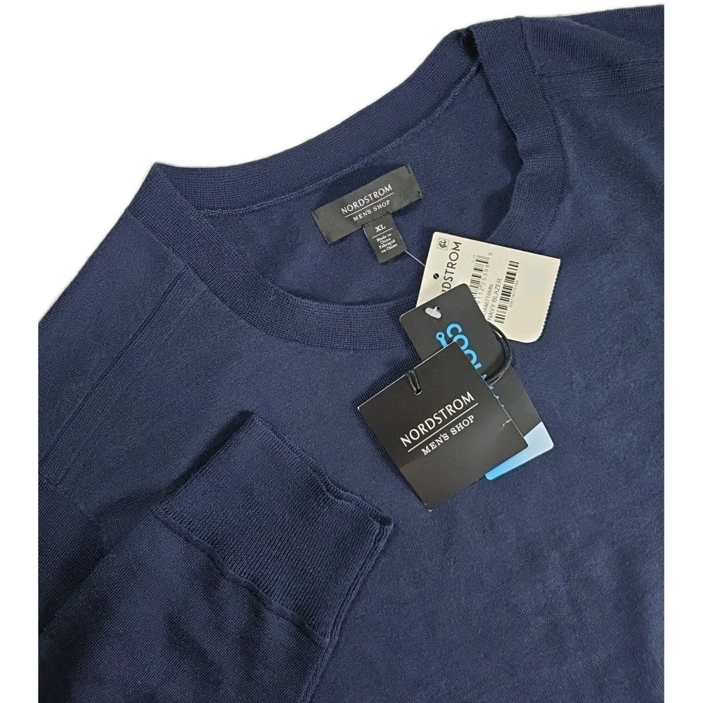 Nordstrom Men XL  Coolmax Tech Smart Crewneck Wool Sweater NAVY Long Sleeve NEW